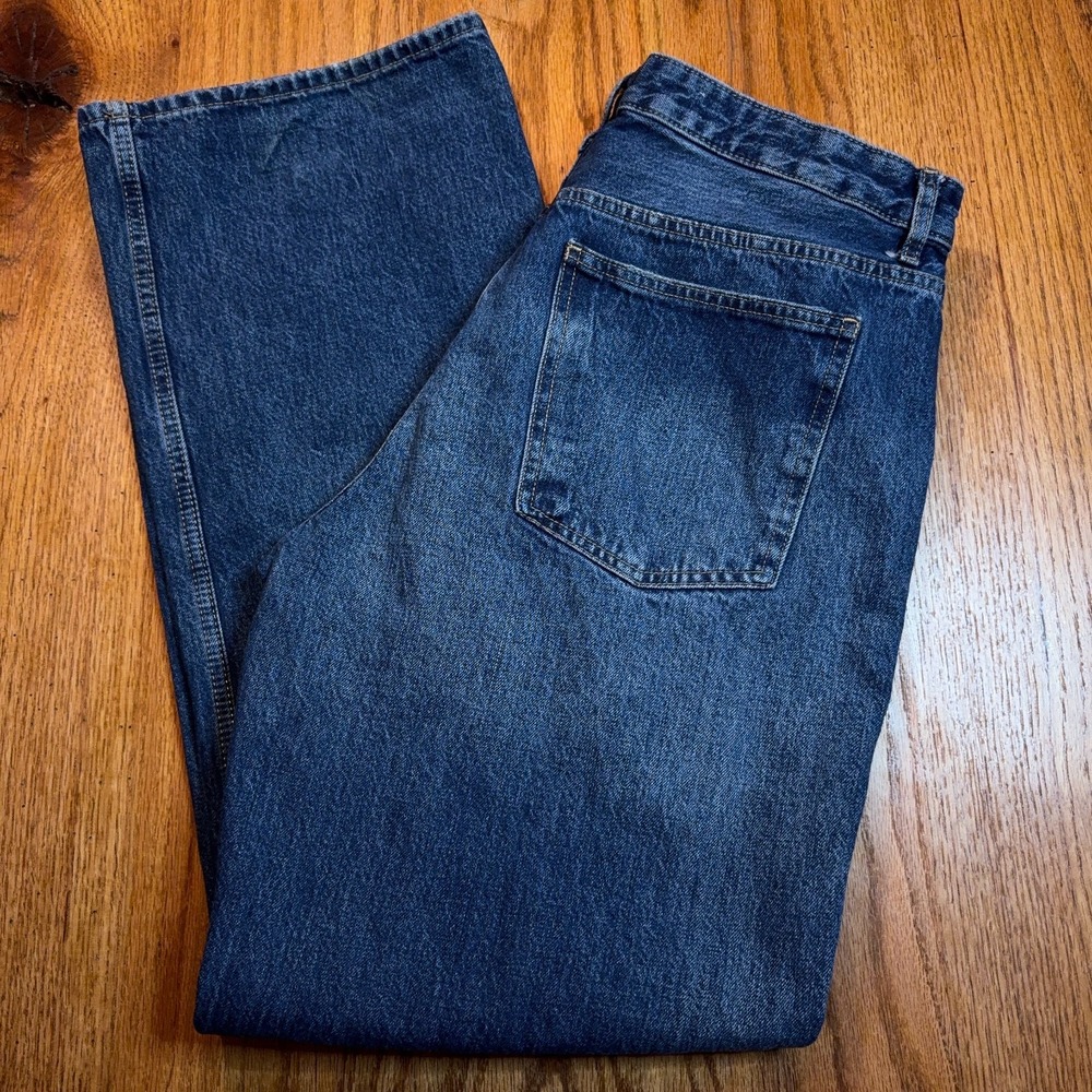 Zara TRF Jeans Womens‎ 14 (36X32) High Rise Straight Leg Blue Denim Boyfriend